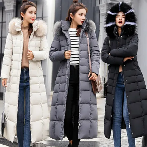 겨울 따듯한 여성 후드 퍼 포인트 롱 후드 패딩 점퍼 패딩 여자패딩 구스패딩 여자경량패딩