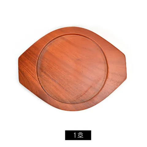 고급형 원형 스테이크철판 나무받침대-1호