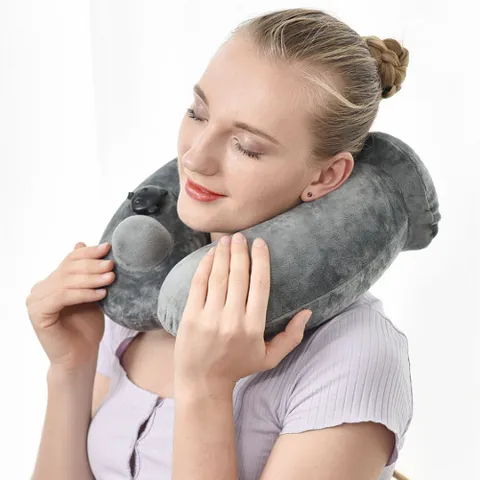 키밍 휴대용 여행용 에어 펌프 목쿠션 낮잠 목베개 다용도 에어목쿠션 여행용 기내용