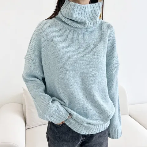 여자 베이직 무지 오버핏 터틀넥 니트 DJW-KNA-SCAT1081-핑크