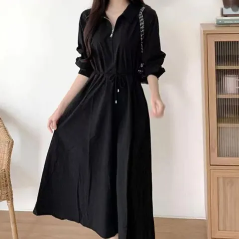 여자 카라 블랙 롱원피스 봄 가을 환절기 원피스 롱원피스 셔츠원피스 하객룩 외출복 출근룩