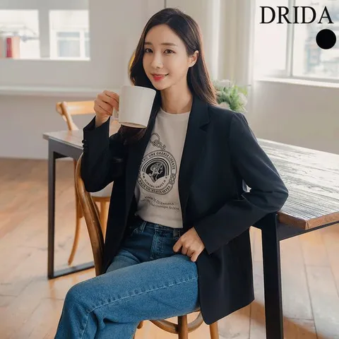 [하프클럽/엄마옷  봄 가을 스텐다드 원버튼 스판 빅사이즈 검정 블랙 자켓 간절기 40-50대 미시