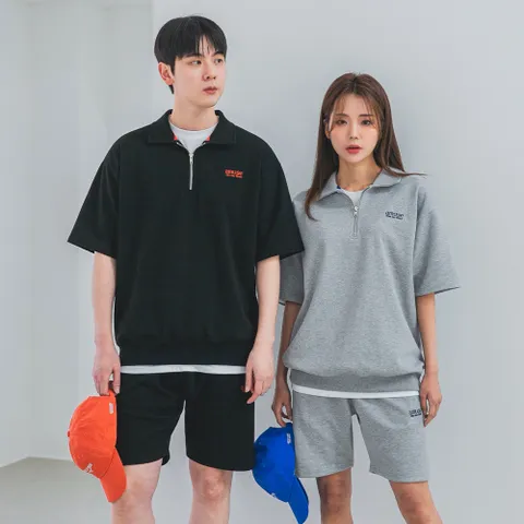 AMUSE 반집업 카라 반팔 맨투맨 DLX3504 4 COLOR