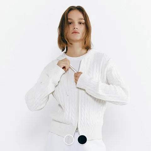 여자 봄 후드 집업 가디건 꽈배기 니트 355503