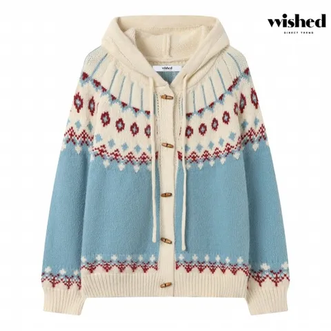 정상가:139,000원 ㅣ 더플 버튼 패턴 니트 후드 가디건 (WICDCD007)