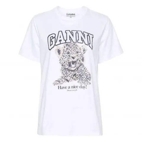 MUST IT_GANNI  26FW White Basic Jersey Leopard Relaxed Tshirt T4124 943 화이트 베이직 저지 레오파드 릴렉스 티셔츠