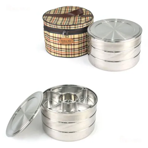 스텐 3단 5칸 찬합 도시락통 가방 세트 22.5cm 16호 배달반찬통 스텐반찬통 도시락찬합