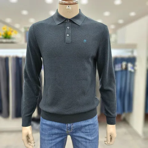 (모다인천점)딥그린 변형 조직 긴팔 카라 니트/PPKT3351C_IC_3