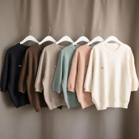 [하프클럽] 여성 파스텔 색상 라운드 니트 칠부 소매 페이크 포켓 가을용