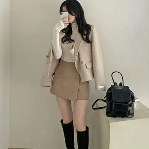 [하프클럽] 더블버튼 코트 군더더기 카라 미디 깔끔한 없는 자켓