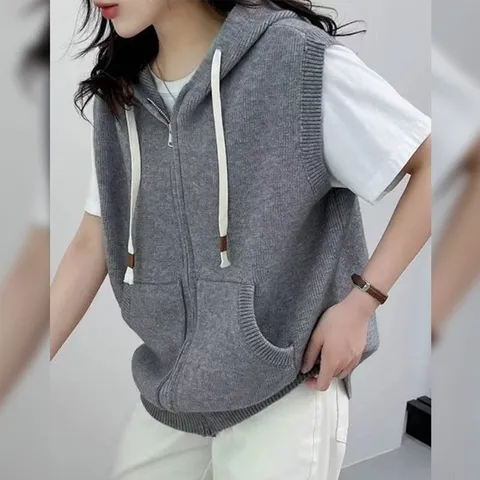 덴스 니트 후드 집업 베스트