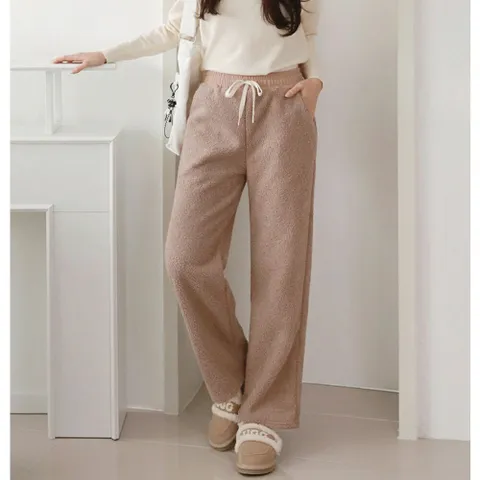 뽀글 기모 와이드팬츠 6color / 겨울 밴딩바지 양털 일자 트레이닝