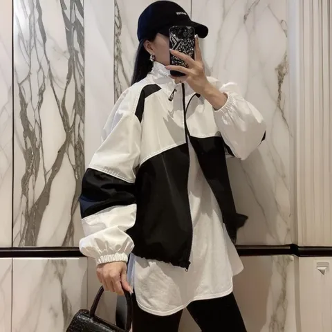 여성 얇은 바람막이 크롭 루즈핏 집업