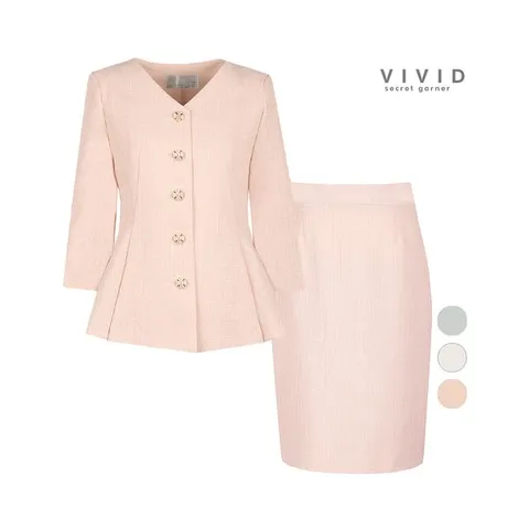[하프클럽] SET 여성 여름 자가드브이 7부 정장 자켓+스커트 세트