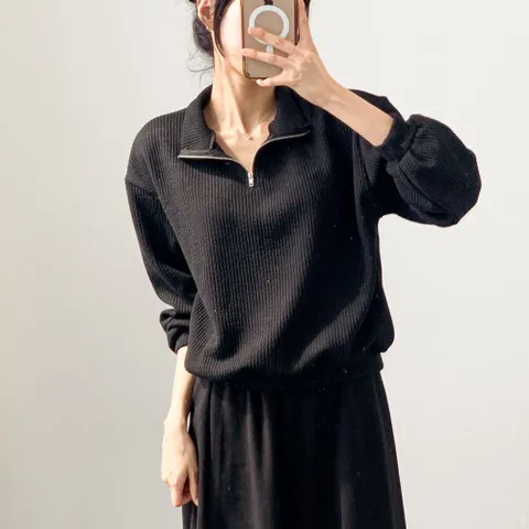 [다잇템] 여자 하프집업 FW 모노톤 2WAY 바람막이 니트