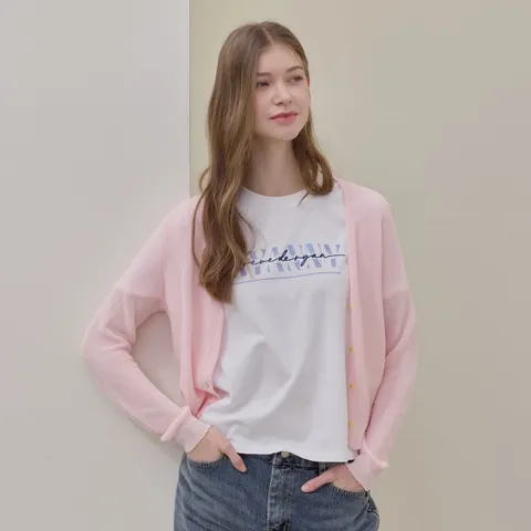 비스코스 소프트 브이넥 가디건_핑크