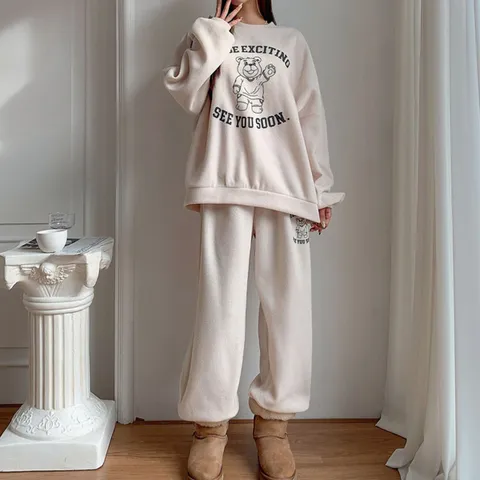 H스타일(SET)폴폴세트 겨울 후리스 여성 트레이닝복세트 츄리닝셋트 홈웨어 오버핏 빅사이즈