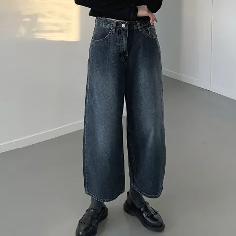 여자 기모벌룬팬츠 워싱 와이드진 항아리 겨울 청바지