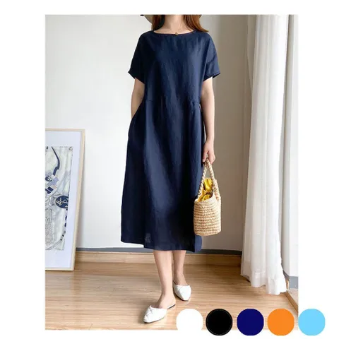 여성 A라인 여름 롱 원피스 캐주얼 심플 여자원피스 면원피스 시원한원피스 나들이룩 오피스룩