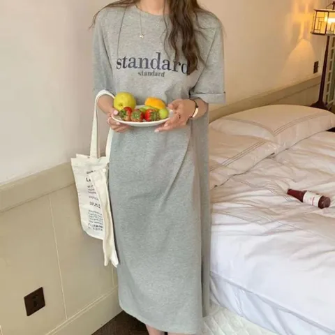 레터링 데일리 롱 여성 반팔 원피스  데일리  레터링  반팔  롱  원피스