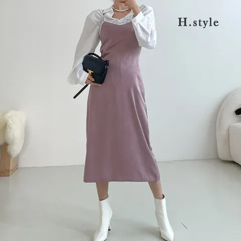H스타일OP레이스슬립원피스/겨울/OPS/기모원피스/니트/홈웨어/라운지/하객룩/파자마/잠옷/뷔스티에