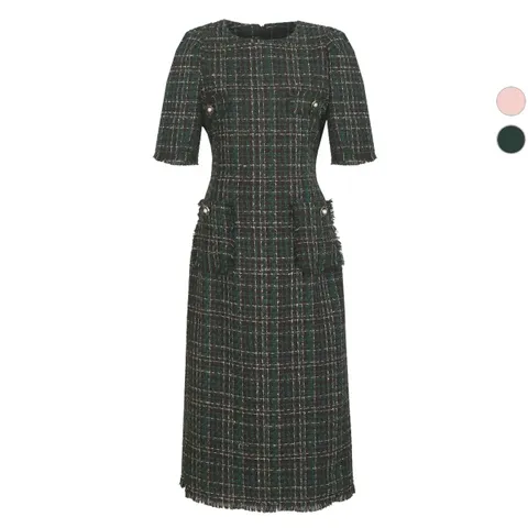 여성 봄가을 패치포켓 반팔 트위드 원피스