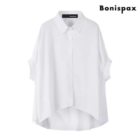 정상가:69,000원 | 가오리 언발 카라 소매 셔링 언발 오버 반팔 블라우스 (XO2BA016L0)