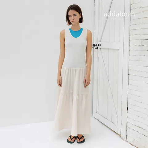 [최초가 99,000원] 26SS 린넨 블렌디드 티어드 니팅 롱 원피스