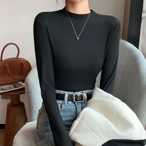 여자티셔츠 부드러운 반목 티셔츠 여자 레이어드 긴팔티