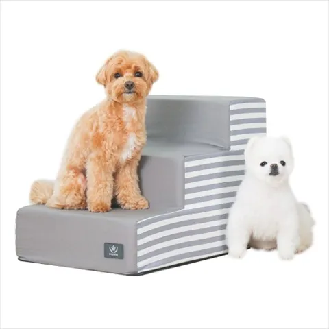 D11 어닝 스트라이프 3단 스텝 그레이 1 소파 계단 강아지스텝 애견스텝 반려견계단