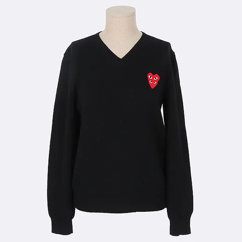 스미스마켓 중고명품 - 꼼데 가르송 레드 더블 하트 V 넥 니트 - K0322CDG