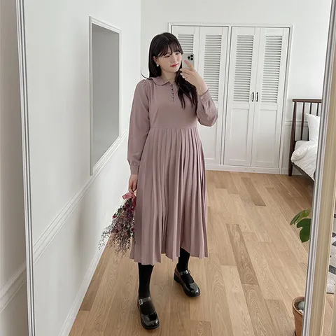 [공구우먼] [제작] [리얼핏]모비아 플리츠 롱 원피스 67276 빅사이즈 여성의류