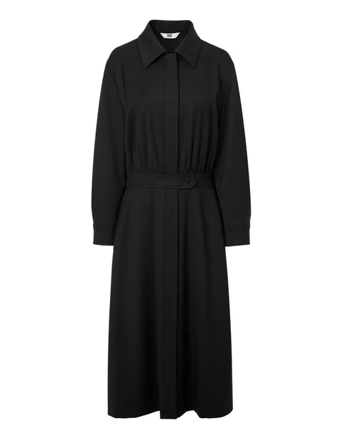 닥스 여성 [[24FW]] DLDR4D807BK [클리어런스][울] 블랙 솔리드 핏 앤 플레어 카라 원피스