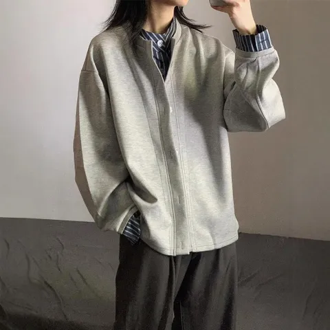 [브리치] 여성 레이어드 스트라이프 셔츠 가디건 그레이 m