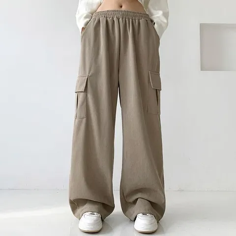 [하프클럽/코디제이]여자 W 코듀로이 카고 스트링 와이드 오버핏 밴딩 빅사이즈 골덴 와이드팬츠 스트릿 8co