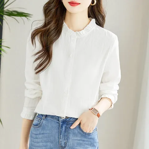 [브리치] 제로투올샵 / 여성용 흰색 셔츠 긴팔 소재 기본 블라우스 화이트