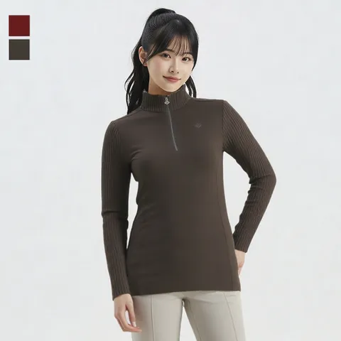 여성 골지 믹스 집업 티셔츠_WN3WTTS304