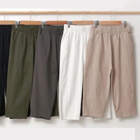 여름 린넨 7부 바지 여성 마 밴딩 데일리 팬츠 린넨7부바지 여성린넨7부바지
