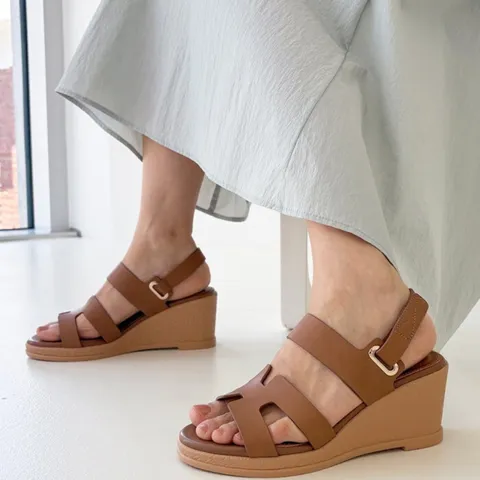 [브리치]  / 천연소가죽 웨지샌들(7cm)