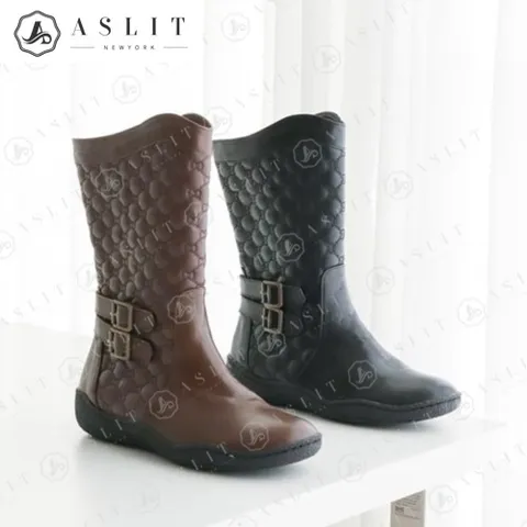 [애슬릿] 여성 천연 소 가죽 퀼팅 발 편한 미들 부츠