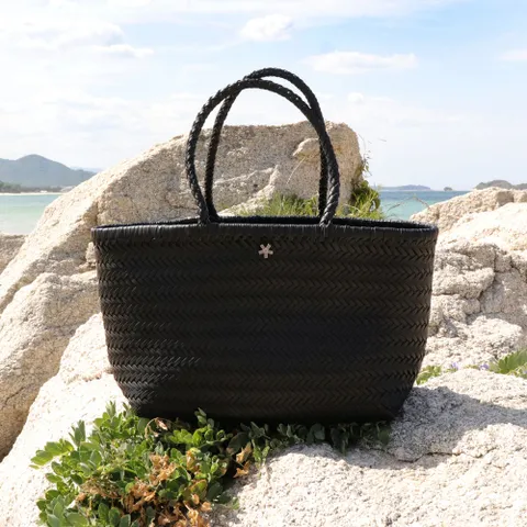 WILLOW BLACK LEATHER BASKET BAG