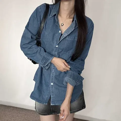 심플 루즈핏 데님셔츠 캐주얼 청남방 여리여리 청셔츠