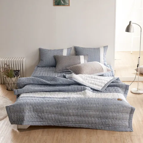 아밍 로슈아 체크 시어서커 스프레드 여름이불 Q 베개세트