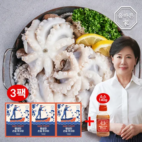 박정수 자연산 손질 통 쭈꾸미 600g x 3팩(60미) + 매콤볶먹소스 1개
