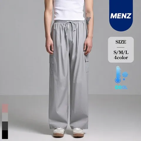 [브리치]  맨즈 / 남녀공용 냉 감 바스락 카고 와이드 밴딩 팬츠 (MP2501)