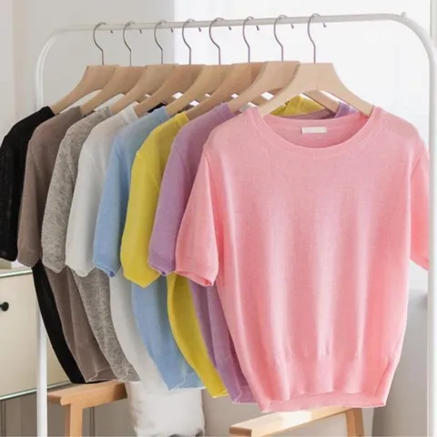 시원한 여름용 반팔 라운드 린넨 니트티 8컬러 (16013279)