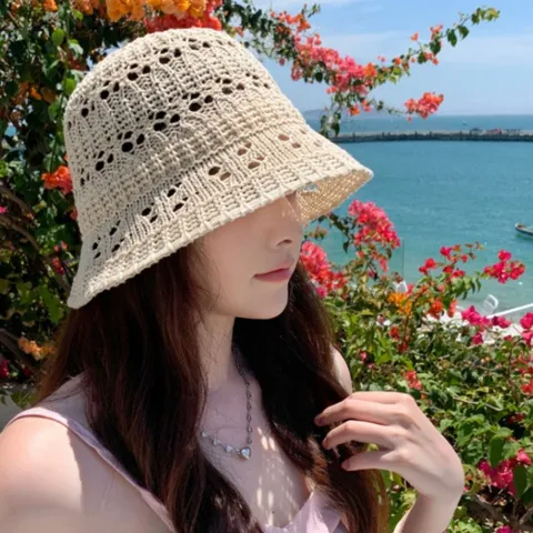 썸머 휴양지 여성 러블리 니트 벙거지 버킷햇 버킷햇 햇빛가리개모자 겨울버킷햇 여름모자