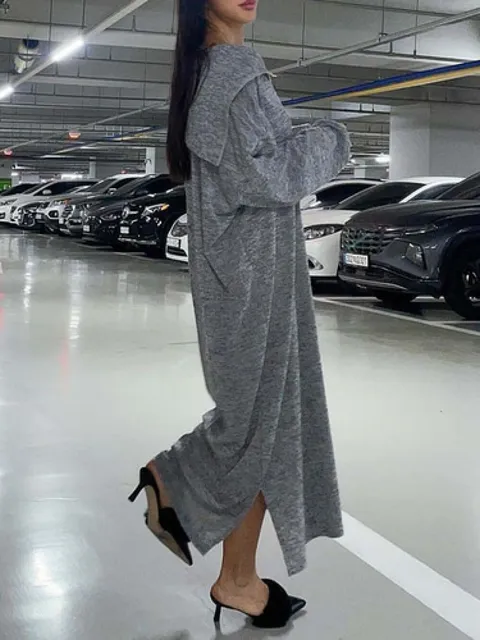 [브리치] 에르디테 / 박시 루즈 오버 핏 빅카라 반집업 옆트임 롱 원피스