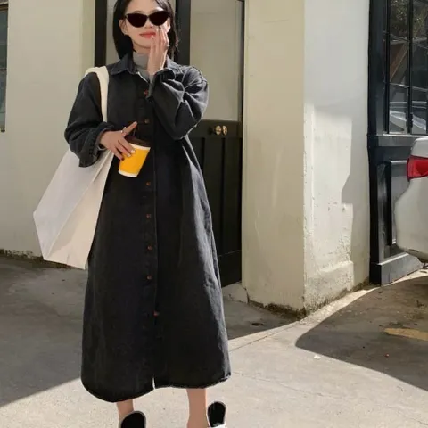 청 롱 남방 여성 긴 데님 셔츠 원피스 간절기 아우터 봄원피스 반팔원피스 여성원피스