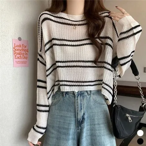 비침소재 숏탑 가로줄베이직 뜨개탑 시스루니트 루즈핏니트 그물니트 여름니트